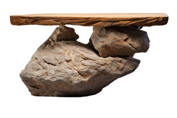 A table shaped like a rock, front centered view ,Stone round podium rock , illustration ,Isolated PNG