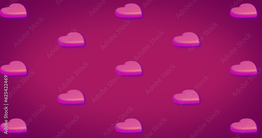 Poster composite of rows of pink hearts pattern on red background