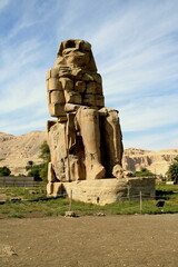 Luxor, Egypt - 11.24.2012. Colossi of Memnon, stone statues depicting Pharaoh Amenhotep III