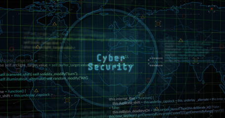 Obraz premium Composite of cyber security text and data processing over screen