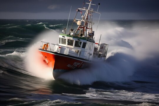 Pilot boat speeding in the ocean, generative ai