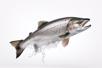 Image of salmon on white background. Fish. Underwater animals. Illustration, Generative AI.