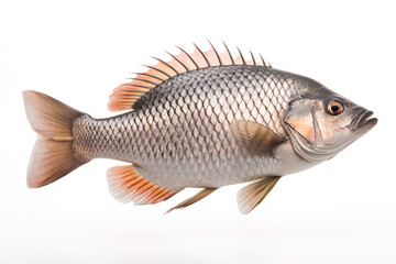 Fototapeta premium Image of tilapia on white background. Fish. Underwater animals. Illustration, Generative AI.
