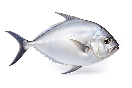 Image of pomfret on white background. Fish. Underwater animals. Illustration, Generative AI.