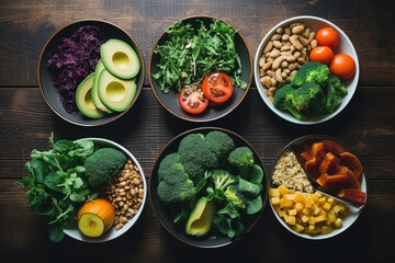 Vegetarian or vegan meals showcasing a balance of protein, carbohydrates, and vegetables.