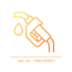 Fuel nozzle gradient linear vector icon. Gas station. Gasoline pump. Fuel dispenser. Engine running. Refueling car. Thin line color symbol. Modern style pictogram. Vector isolated outline drawing
