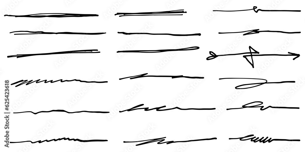 Poster set of hand drawn lines. doodle design element with underline, scribble, swashes, swoops. swirl. hig