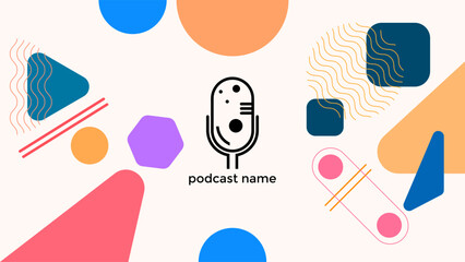 ABSTRACT TEMPLATE PODCAST MICROPHONE FLAT COLOR LIQUID DESIGN BACKGROUND VECTOR. GOOD FOR COVER DESIGN, BANNER, WEB,SOCIAL MEDIA