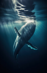 humpback whale swimming underwater. Generative AI