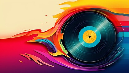 Colorful vinyl record illustration, background - obrazy, fototapety, plakaty