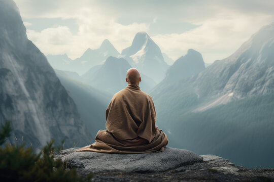 tranquil individual deeply immersed in meditation. Generative AI