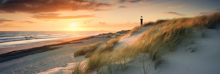 Tuinposter Strand zonsondergang Relaxing holiday. Sunset at seaside in outdoor scene beautiful summer beach landscape