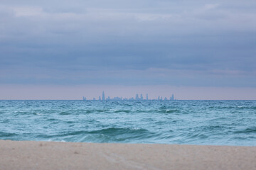 Chicago seen over Lake Michigan from Indiana - obrazy, fototapety, plakaty