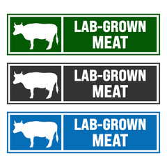 Lab - grown meat. Cruelty free, safe, healthy. Environmentally friendly.Beef made from plants. Meat-free  Cultured meat badge logo, icon. Can be used business company for eco, organic.