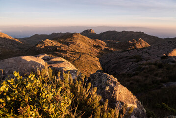 Obraz premium Beautiful view to rocky mountain and altitude fields landscape