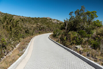 Beautiful view to paved road in the altitude fields of Itatiaia 