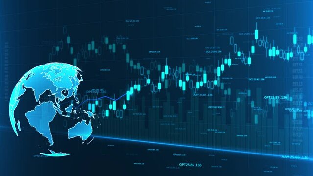 Stock Market Chart bars and financial information. Global business analyzing concept with trade statistics. Stock market abstract finance background with motion graph, Trading, Forex, Crypto Currency