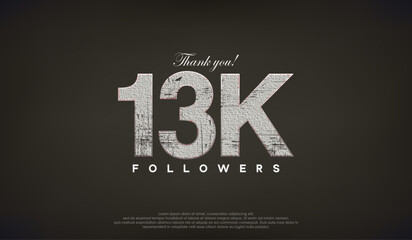 Abstract design thank you 13k followers, with gray color.