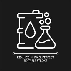 Crude oil chemical analysis white linear icon for dark theme. Laboratory test. Quality control. Chemical composition. Thin line illustration. Isolated symbol for night mode. Editable stroke