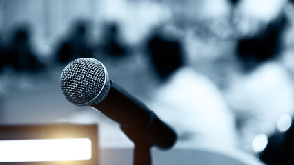 Fototapeta premium Closeup microphone in conference room