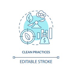 Editable clean practices linear concept, isolated vector, blue thin line icon representing carbon border adjustment.