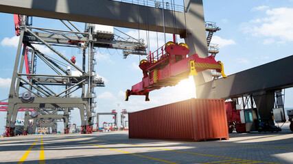 Crane unloading container in the port