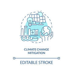 Editable climate change mitigation linear concept, isolated vector, blue thin line icon representing carbon border adjustment.