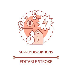 Editable supply disruptions linear concept, isolated vector, red thin line icon representing carbon border adjustment.