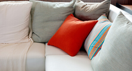 Comfortable corner with multi-colored pillows
