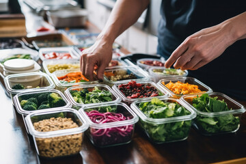 Obraz premium A person doing meal prep with containers filled with healthy food for the week.