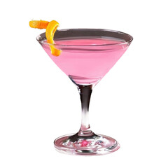 Cosmopolitan cocktail PNG transparency garnish with lemon twist, cocktail couple glass, isolated