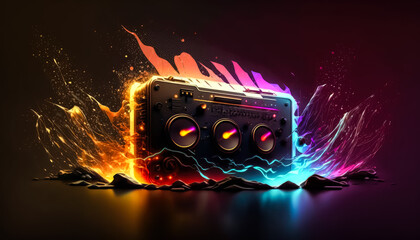 Fototapeta premium illustration of loud speakers on abstract musical background. Au generated.