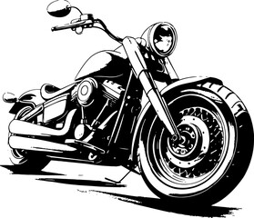 Retro motorcycle, black and white detailed vector illustration isolated without backdrop, chopper. Icon of a stylish vintage motorbike with details for decoration and design without a background 