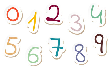 Numbers from 0 to 9 colored stickers collection. Vector set