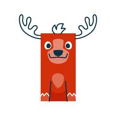 Rectangle in shape of deer animal with antlers. Vector cartoon doe maths shape with funny face, isolated cute character comic personage
