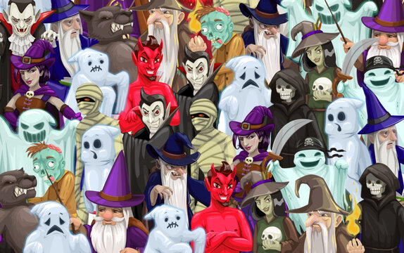 Find a unique halloween character game. Kids vector educational task search cartoon personage among ghosts, zombie, witches, werewolf or wizard, devil, vampire or mummy. Children riddle quiz or puzzle