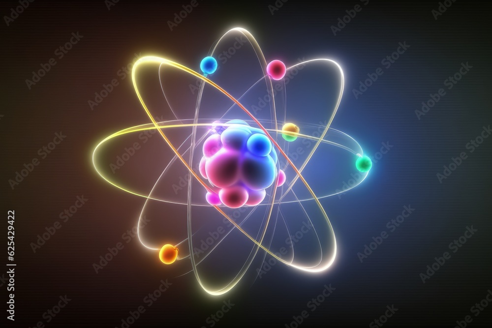 Wall mural atomic nucleus electrons neutrons protons. model shows that an atom is mostly empty space, with elec