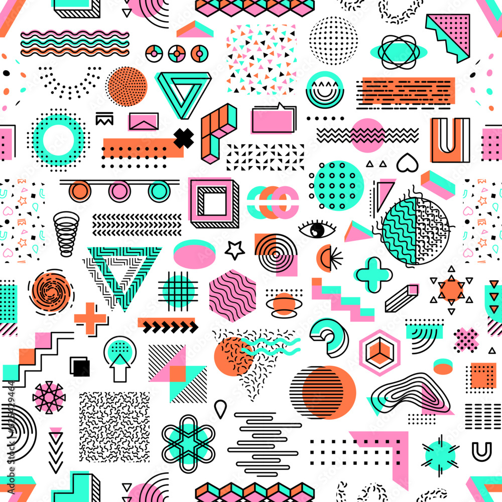 Fototapete memphis pattern, geometric shapes seamless background, vector abstract modern art. memphis pattern o