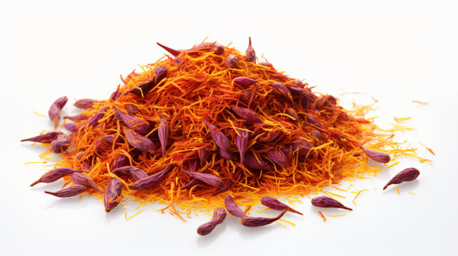 Dried Saffron Spice Isolated On White Background