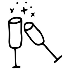 Glasses of champagne. Simple doodle illustration. Christmas, holiday, New Year, alcohol. Transparent PNG Clipart