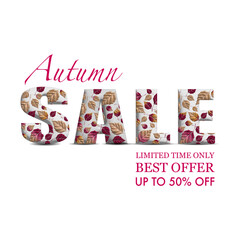 autumn Sale banner. Sale offer price sign. Discount text