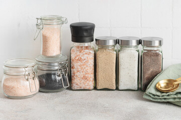 Jars with assorted speciality salt