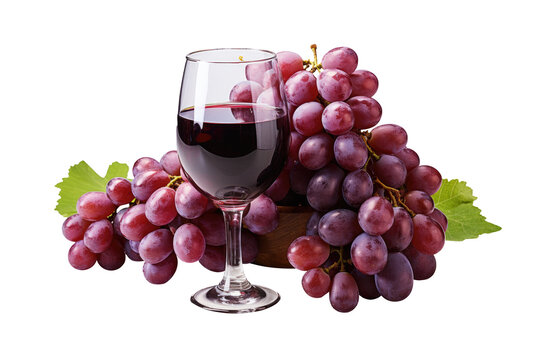 Wine and red grapes isolated on transparent background. Generative Ai