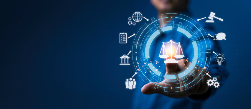 Law concept, Labor Law, lawyer, Legal advice for business, legal rights button on virtual touchscreen interface,  Attorney at law business Legal Lawyer Internet Technology. blue screen