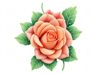 Top View of 3d Illustration of Pink Rose Flowers on White Background Isolated. Pink Rose Flower Bouquet