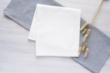 White plain cotton fabric towel mockup for design presentation, folded napkin mock up.