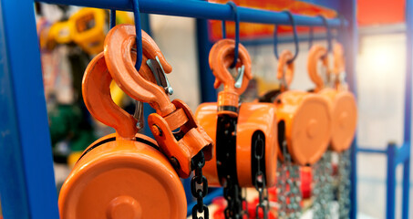 Group of lifting hooks equipment with chains