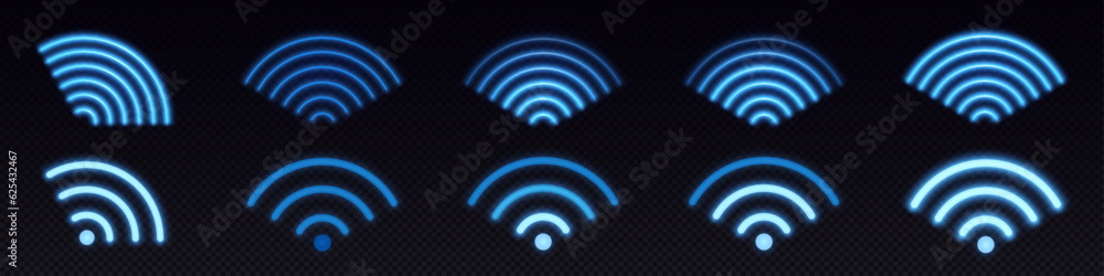 Aufkleber neon icons of wifi signal. circle symbol of sound wave, wireless internet or radio. abstract sign of