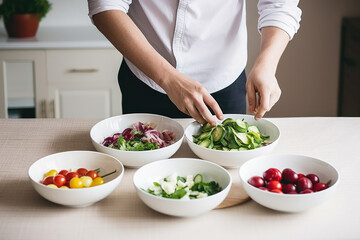 A person practicing portion control by using smaller plates and bowls. 