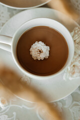 cup of coffee, cup, drink, breakfast, cafe, beverage, hot, tea, food, white, black, brown, espresso, morning, chocolate, caffeine, cake, sweet, isolated, saucer, dessert, closeup, aroma